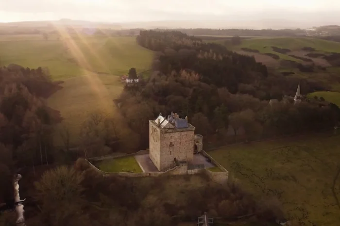 aerial view of borthwick castle