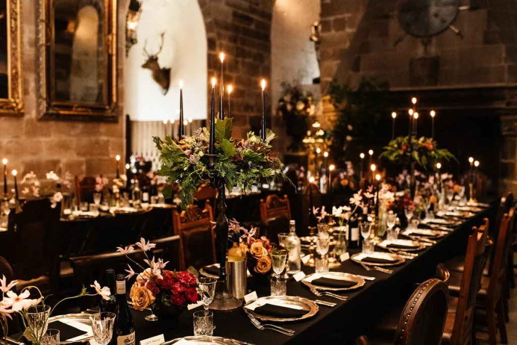 dining hall with plates laid out