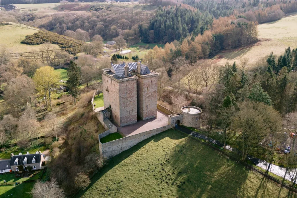 aerial view of borthwick castle