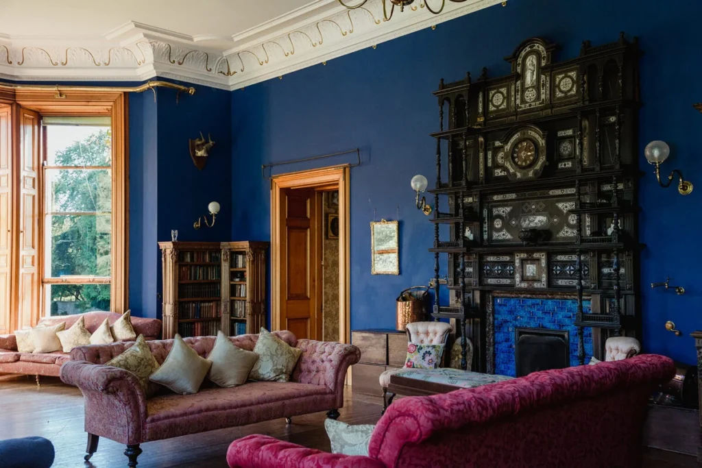 cambo house blue lounge area